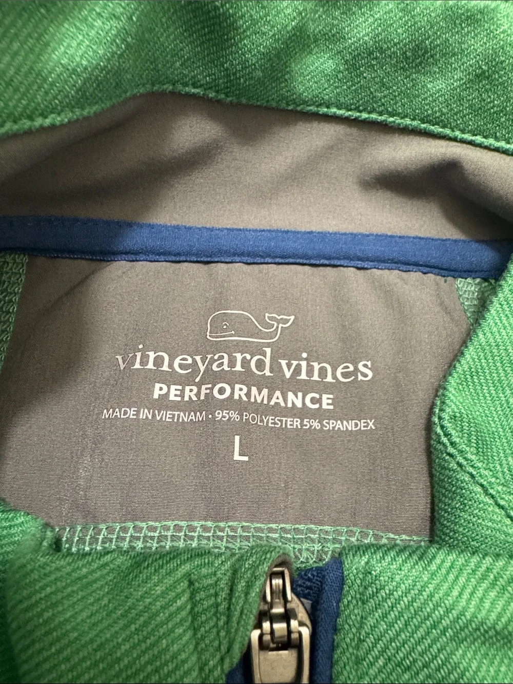 Vineyard Vines Green Performance Quarter-Zip with Navy Trim
